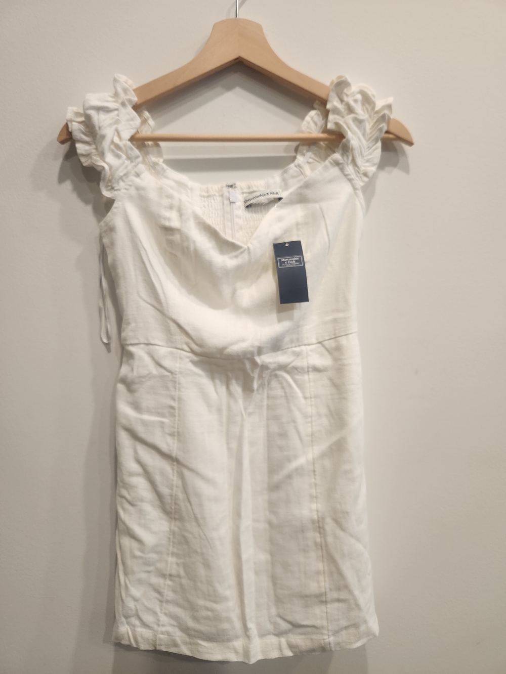 White Ruffle Strap Linen Dress - Women